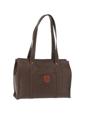 CELINE Macadam Canvas Tote Bag PVC Leather Brown Gold